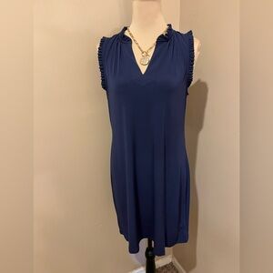 Michael Kors Navy Sleeveless Shift Mini with Ruffle Trim & V Neck, size Med